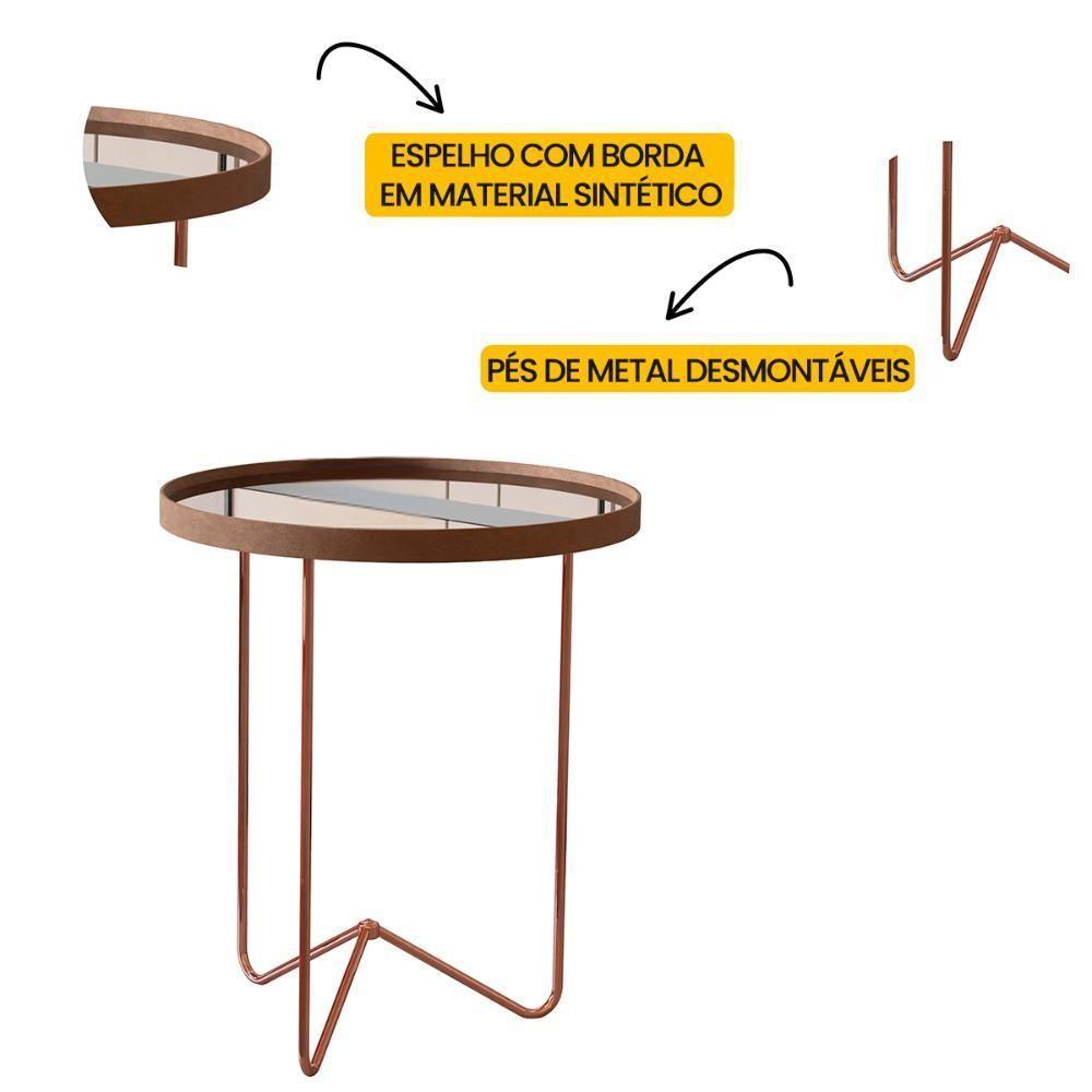 Mesa Lateral Alamanda Sala Espelhada Com Pés Metálicos Castanho-bronze - 3