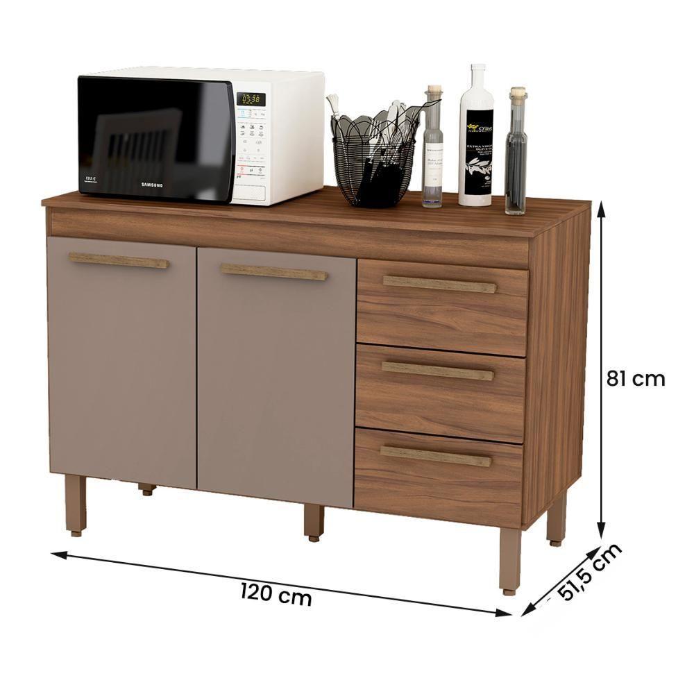 Balcão Grecia Com Tampo Para Cozinha 2 Portas E 3 Gavetas Freijo-moka - 4