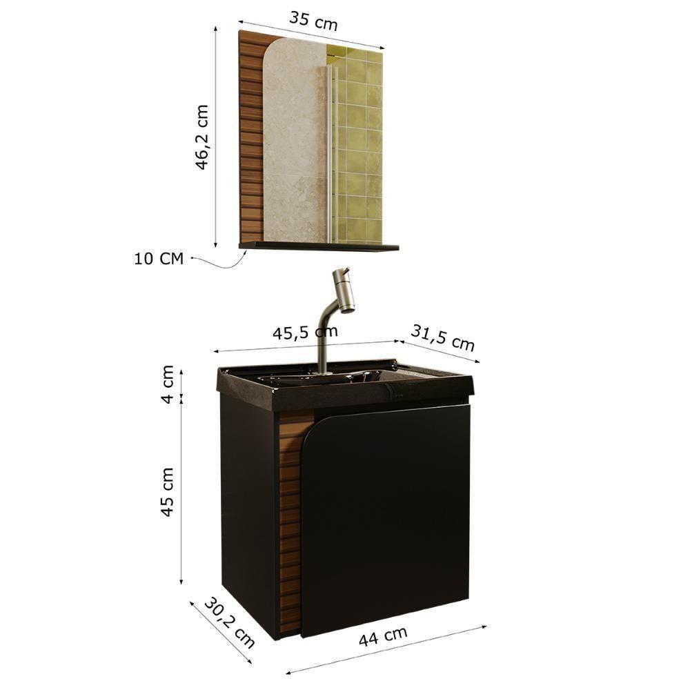 Gabinete Banheiro Lirio Com 1 Porta Espelheira E Cuba Preta Preto Fosco-ripa 3D - 4