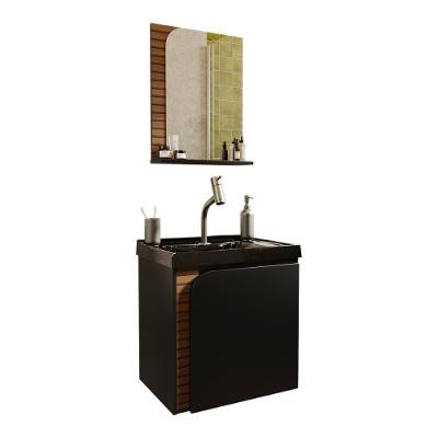 Gabinete Banheiro Lirio Com 1 Porta Espelheira E Cuba Preta Preto Fosco-ripa 3D