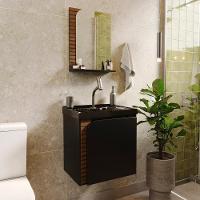 Gabinete Banheiro Lirio Com 1 Porta Espelheira E Cuba Preta Preto Fosco-ripa 3D - 2