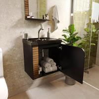Gabinete Banheiro Lirio Com 1 Porta Espelheira E Cuba Preta Preto Fosco-ripa 3D - 5
