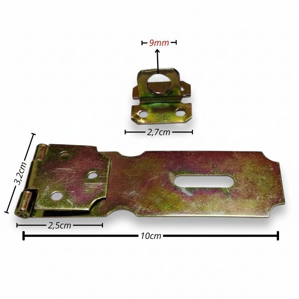 Dobradiça Porta Cadeado Fecho Trinco Portas Armarios Gavetas Baus Bicromatizado De Ferro 12,5cm Resistente - 9