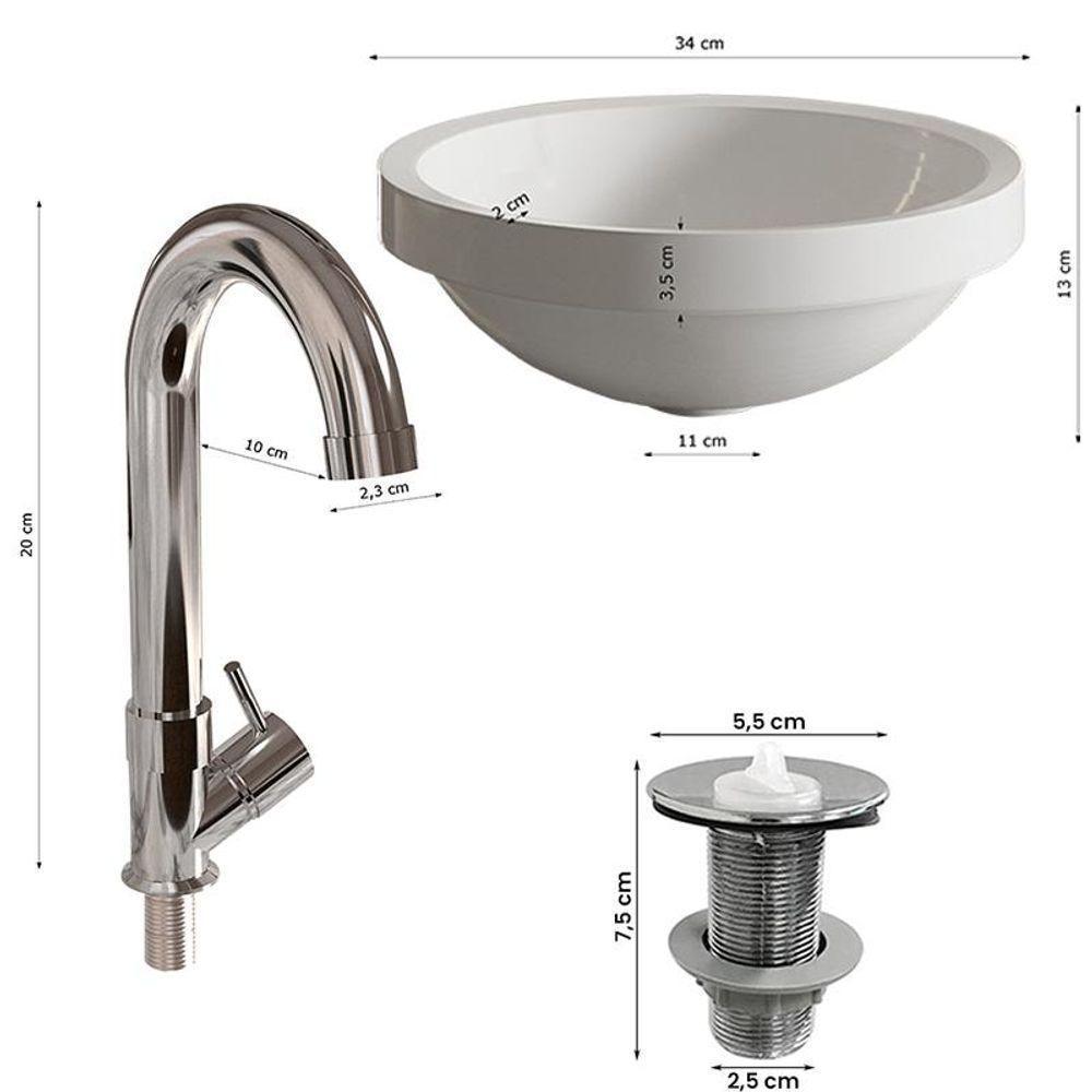 Cuba Redonda Com Torneira Dl04 E Valvula Cromada Abs Branco - 4