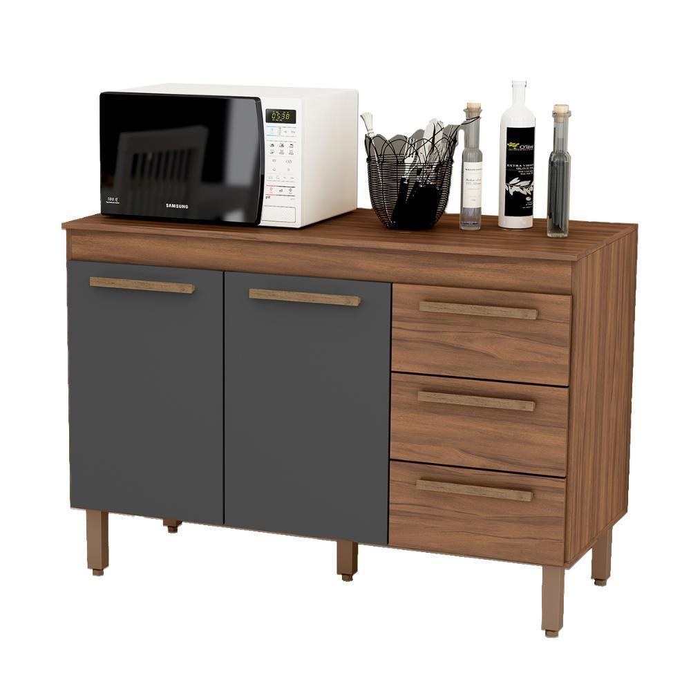 Balcão Grecia Com Tampo Para Cozinha 2 Portas E 3 Gavetas Freijo-chumbo - 1