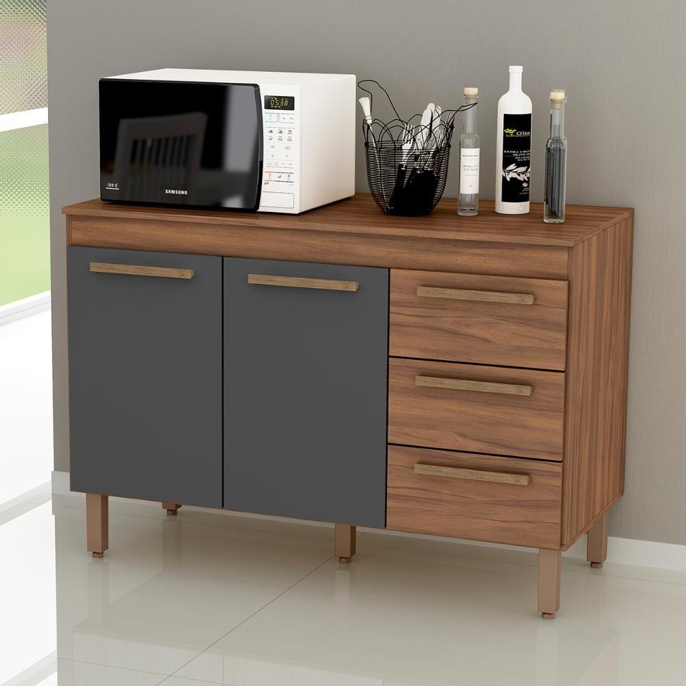 Balcão Grecia Com Tampo Para Cozinha 2 Portas E 3 Gavetas Freijo-chumbo - 2