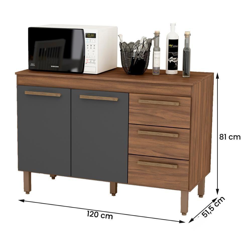 Balcão Grecia Com Tampo Para Cozinha 2 Portas E 3 Gavetas Freijo-chumbo - 4