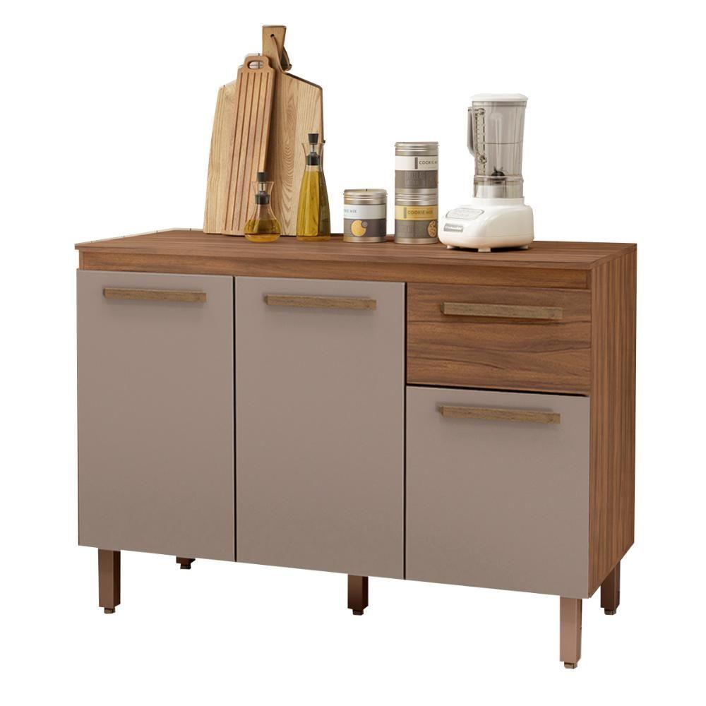 Balcão Copa Com Tampo Para Cozinha 3 Portas E 1 Gaveta Freijo-moka - 1