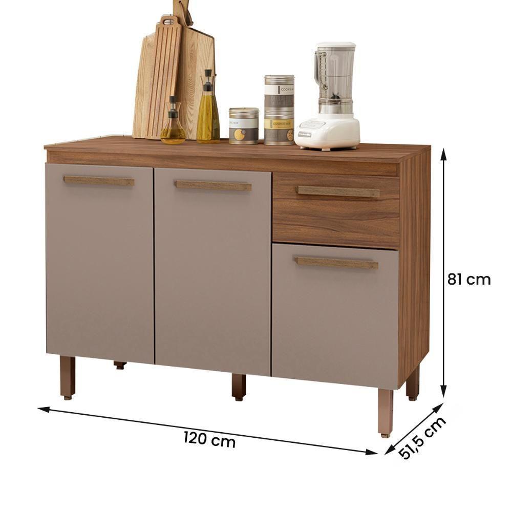 Balcão Copa Com Tampo Para Cozinha 3 Portas E 1 Gaveta Freijo-moka - 4