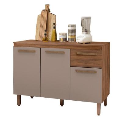 Balcão Copa Com Tampo Para Cozinha 3 Portas E 1 Gaveta Freijo-moka