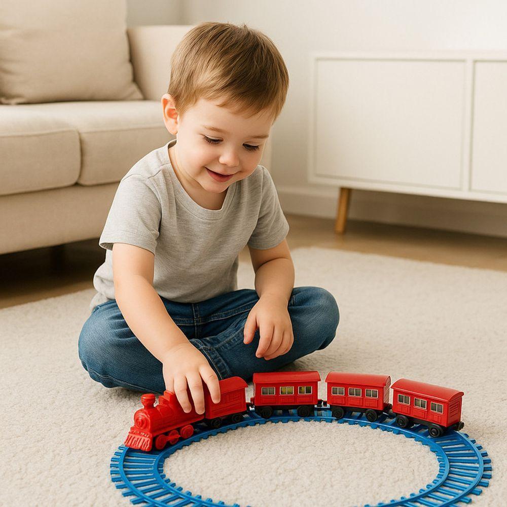 Trenzinho Infantil Trilhos 3 Vagões Brinquedo Educativo Pilh - 2