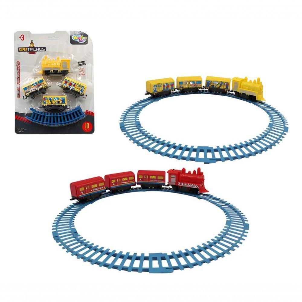 Trenzinho Infantil Trilhos 3 Vagões Brinquedo Educativo Pilh - 10