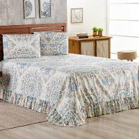 Kit Cobre Leito Colcha Bella Queen 3 Peças 400 Fios Estampado Com Babado - Mandala 5 - 100% Poliéster - 2