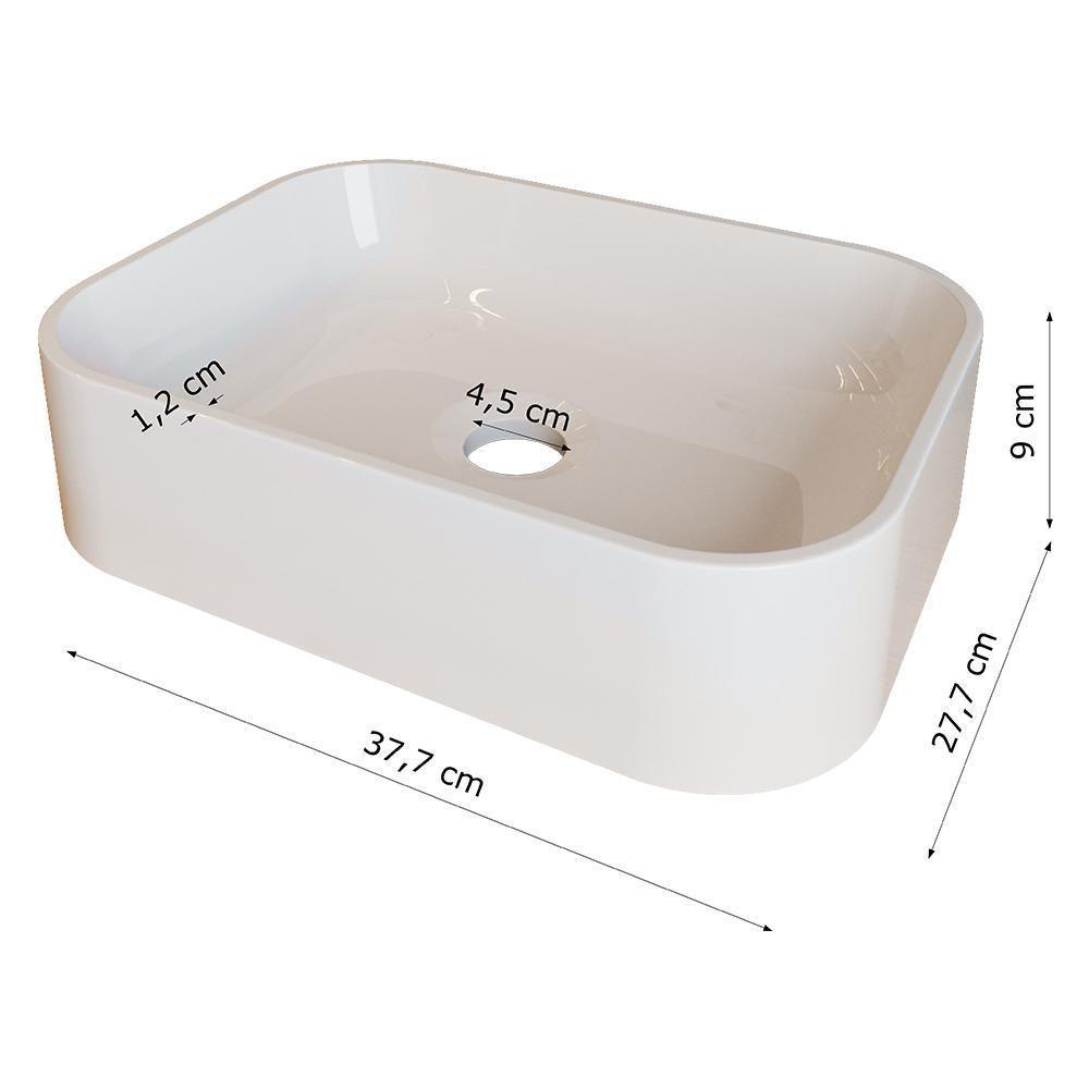 Cuba Pia Para Banheiro Retangular Oxford Branco Brilho - 3