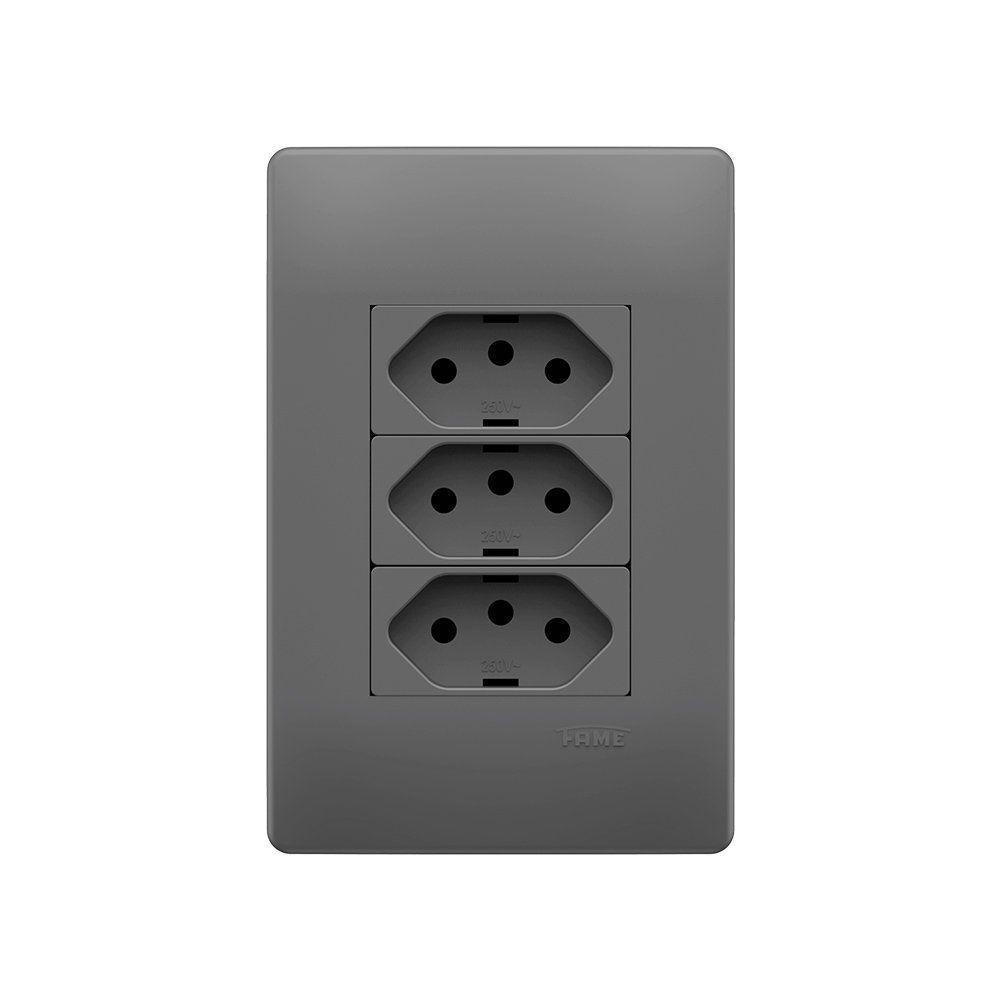 Tomada Tripla Fame Habitat Onix 2p+t 20a Com Placa 4x2 Onix - 1