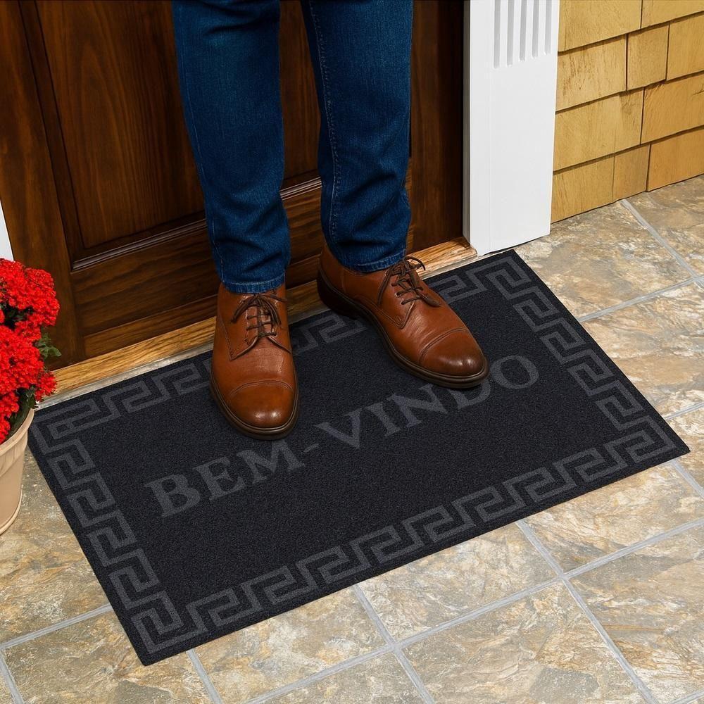 Tapete Entrada Macio Antiderrapante Bem Vindo Decorativo Casa Escritorio Pvc Luxo Preto - 3