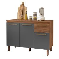 Balcão Copa Com Tampo Para Cozinha 3 Portas E 1 Gaveta Freijo-chumbo - 1