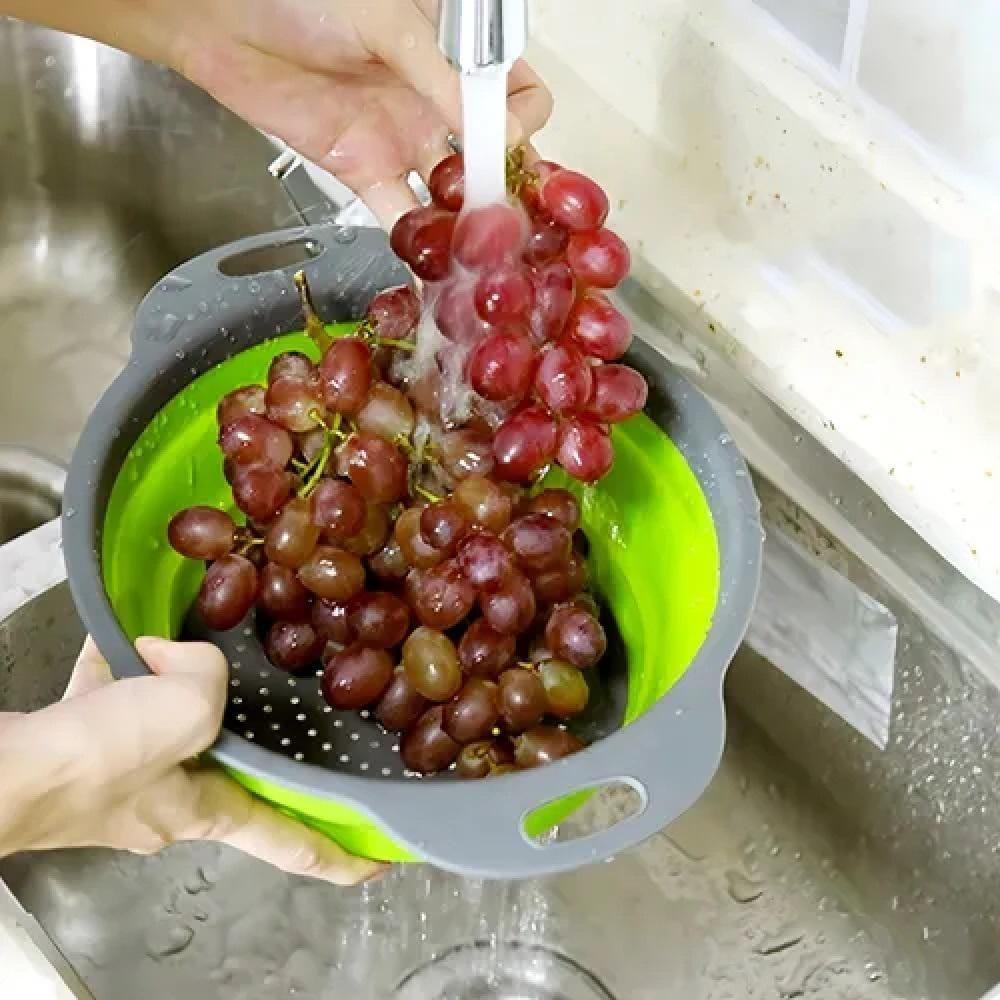 Escorredor Retratil Em Silicone Macarrao Legumes Arroz Salada Cozinha Multiuso Verde - 7