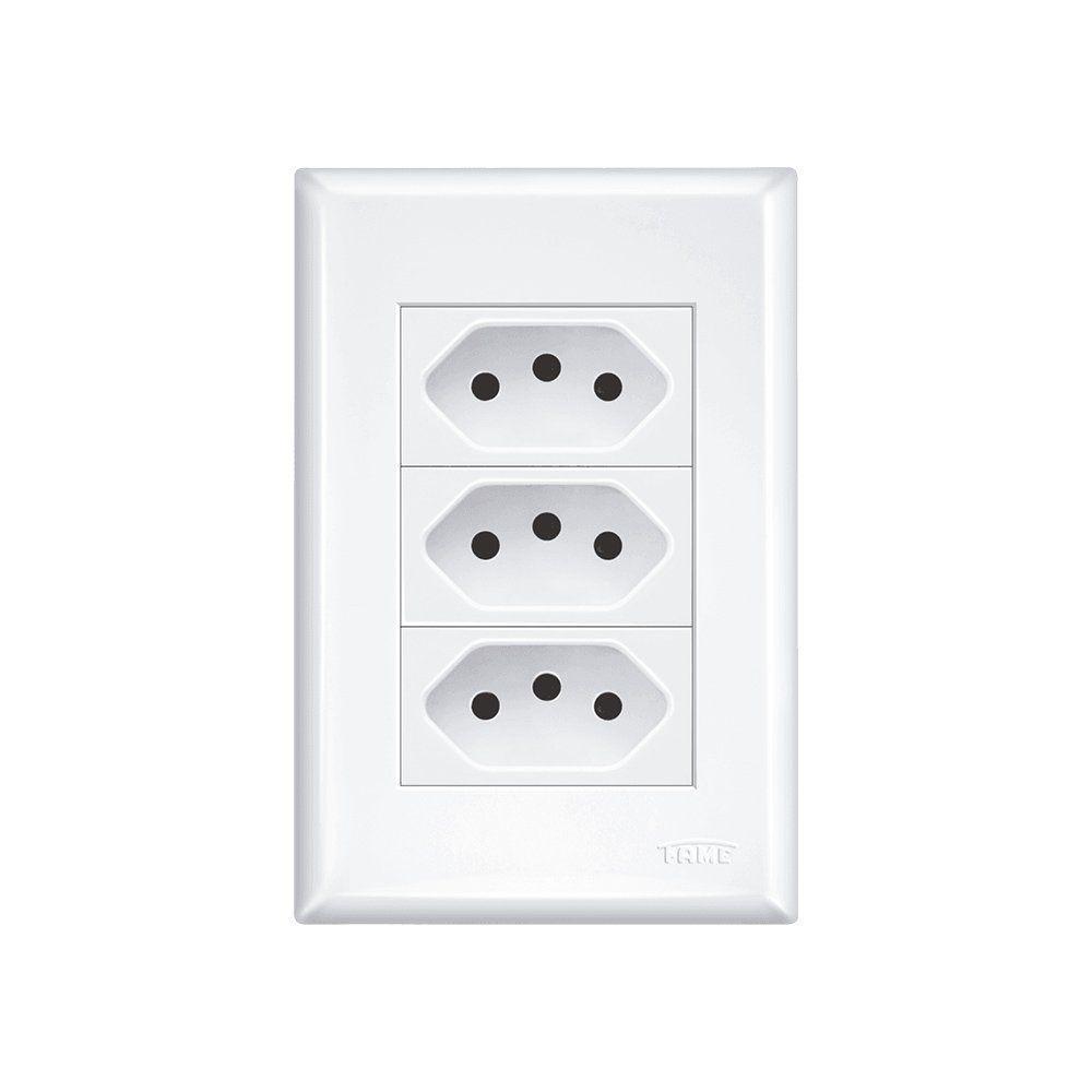 Tomada Tripla Fame Evidence 2p+t 10a Com Placa 4x2 Branco - 1