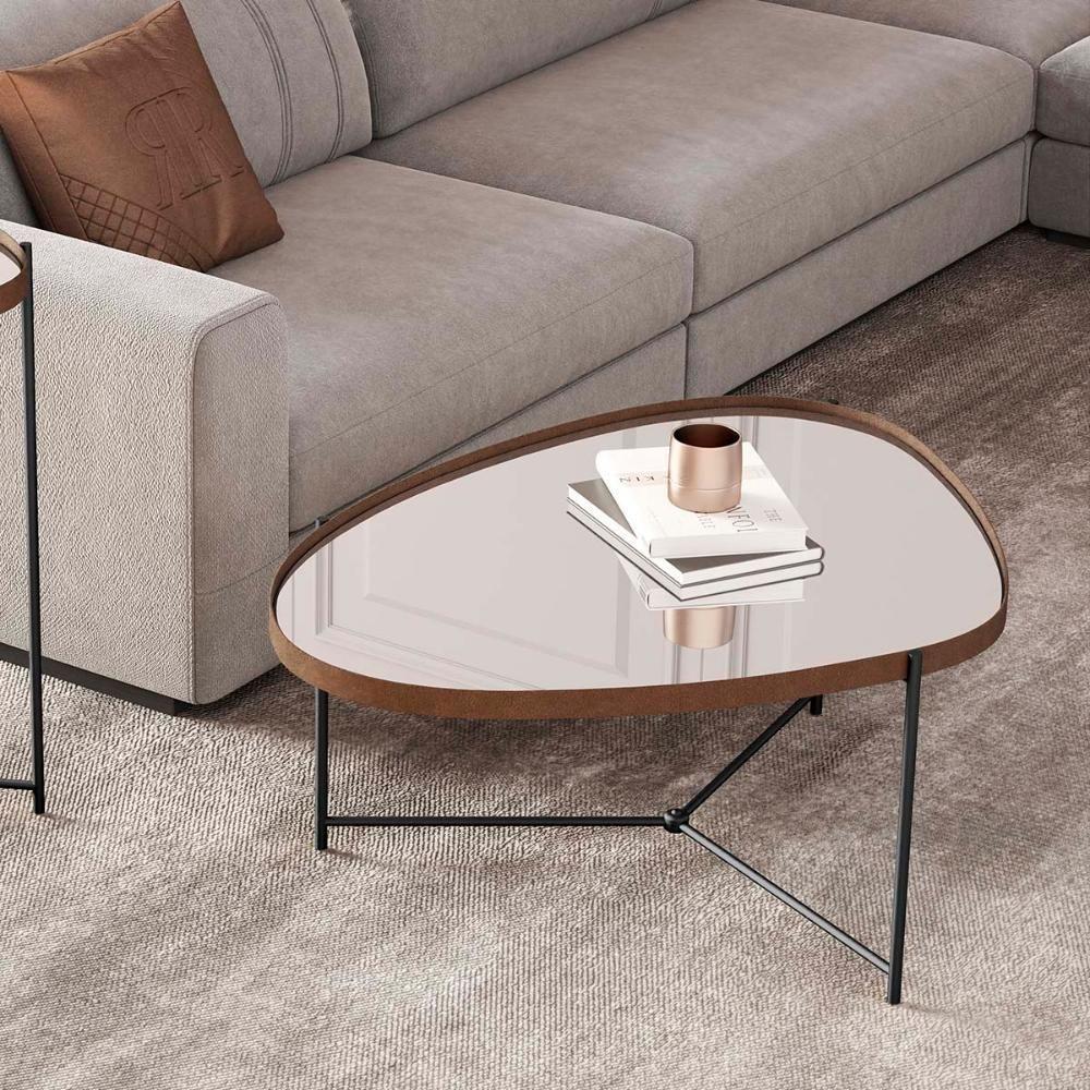 Mesa De Centro Organica Alamanda Espelhada Com Pés Metálicos Castanho-preto - 2