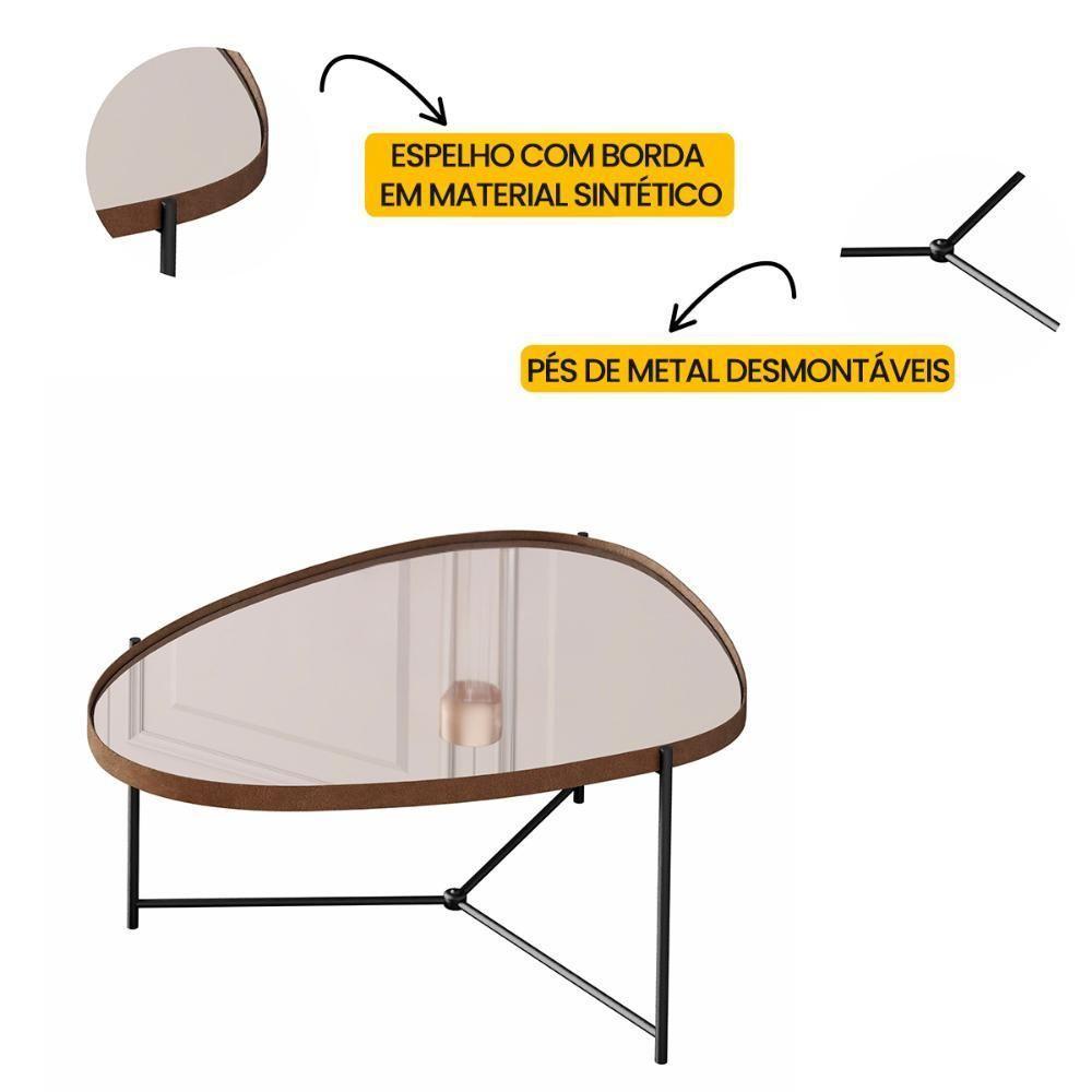 Mesa De Centro Organica Alamanda Espelhada Com Pés Metálicos Castanho-preto - 3