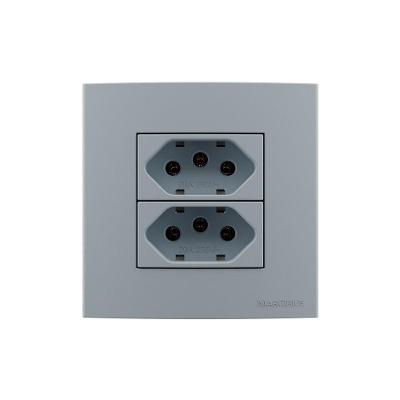 Placa Para Móveis 80x80 Com Tomada Dupla Margirius Sleek Colors 2p+t 20a Cinza Cinza