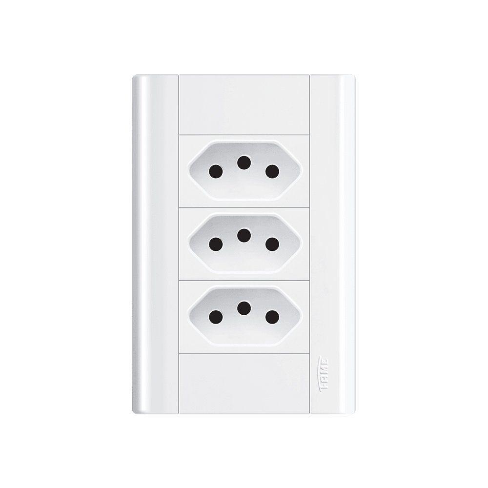 Tomada Tripla Fame Modulare 2p+t 10a Com Placa 4x2 Branco - 1