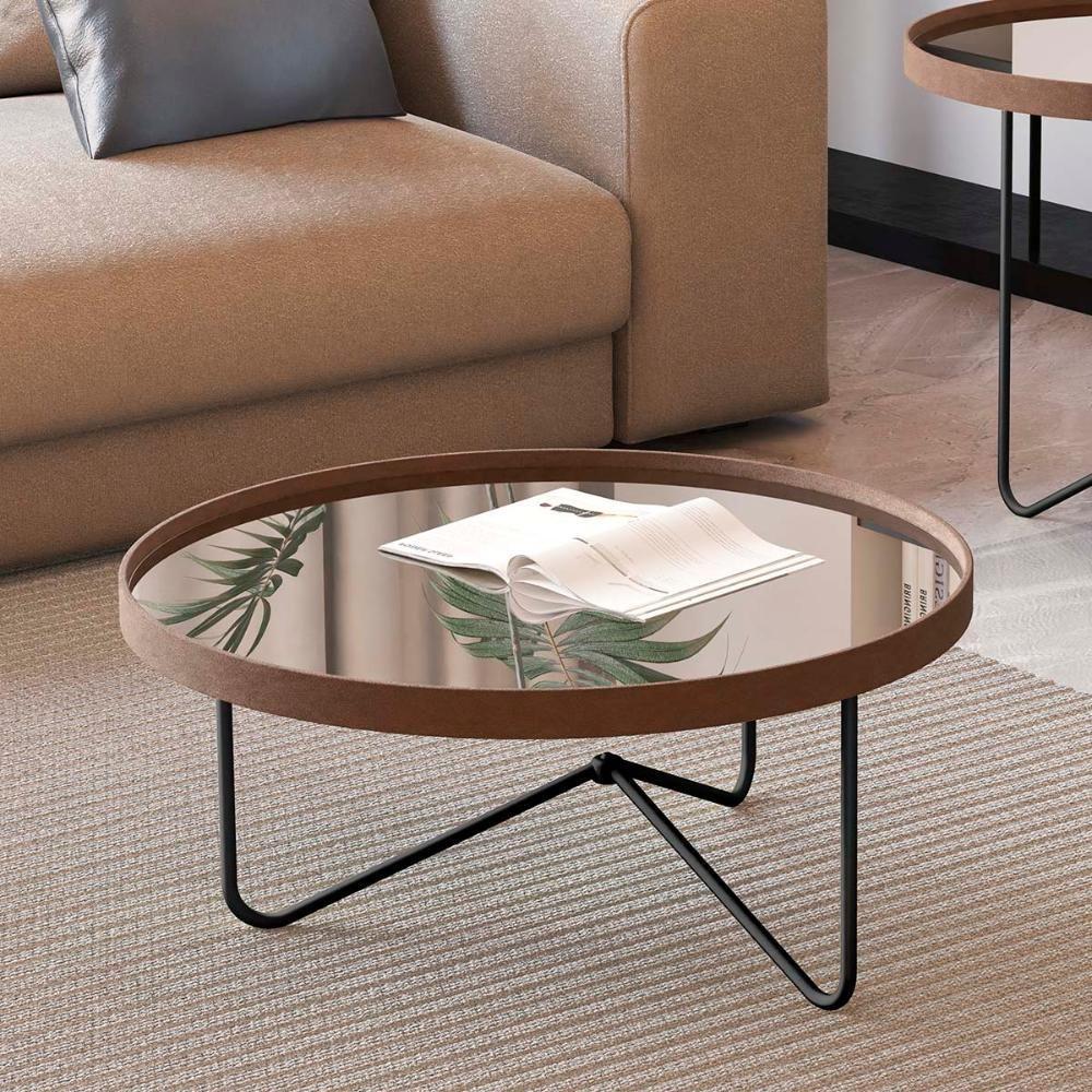 Mesa De Centro Alamanda Sala Espelhada Com Pés Metálicos Castanho-preto - 2