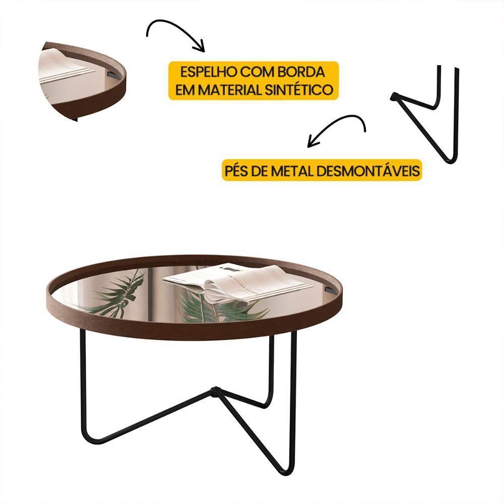 Mesa De Centro Alamanda Sala Espelhada Com Pés Metálicos Castanho-preto - 3