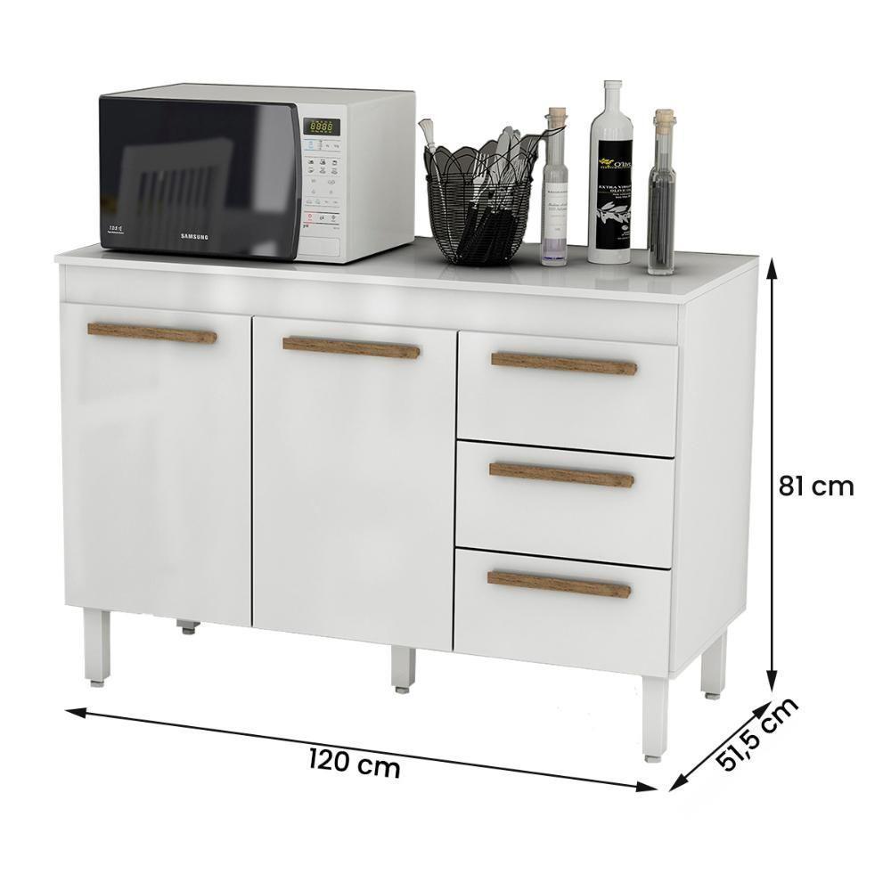 Balcão Grecia Com Tampo Para Cozinha 2 Portas E 3 Gavetas Branco-branco - 4
