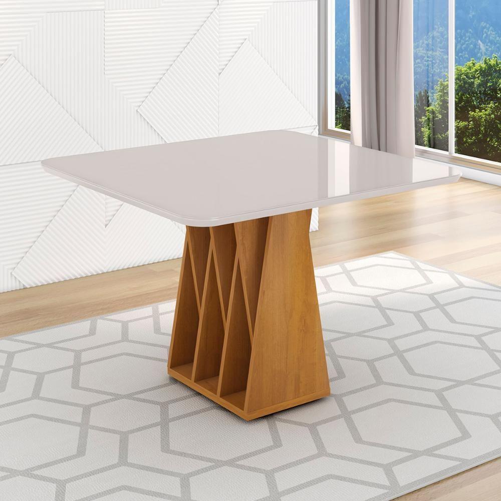 Mesa De Jantar Orquestra 4 Lugares Com Tampo De Vidro Naturale-off White - 2