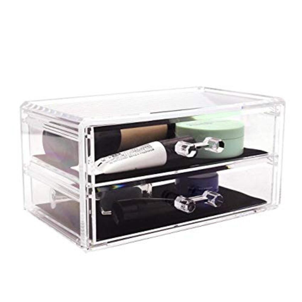 Organizador Porta Maquiagem Acrilico Com 2 Gavetas Maleta Para Cosmeticos Esmaltes Batom Pincel E Joias - 3