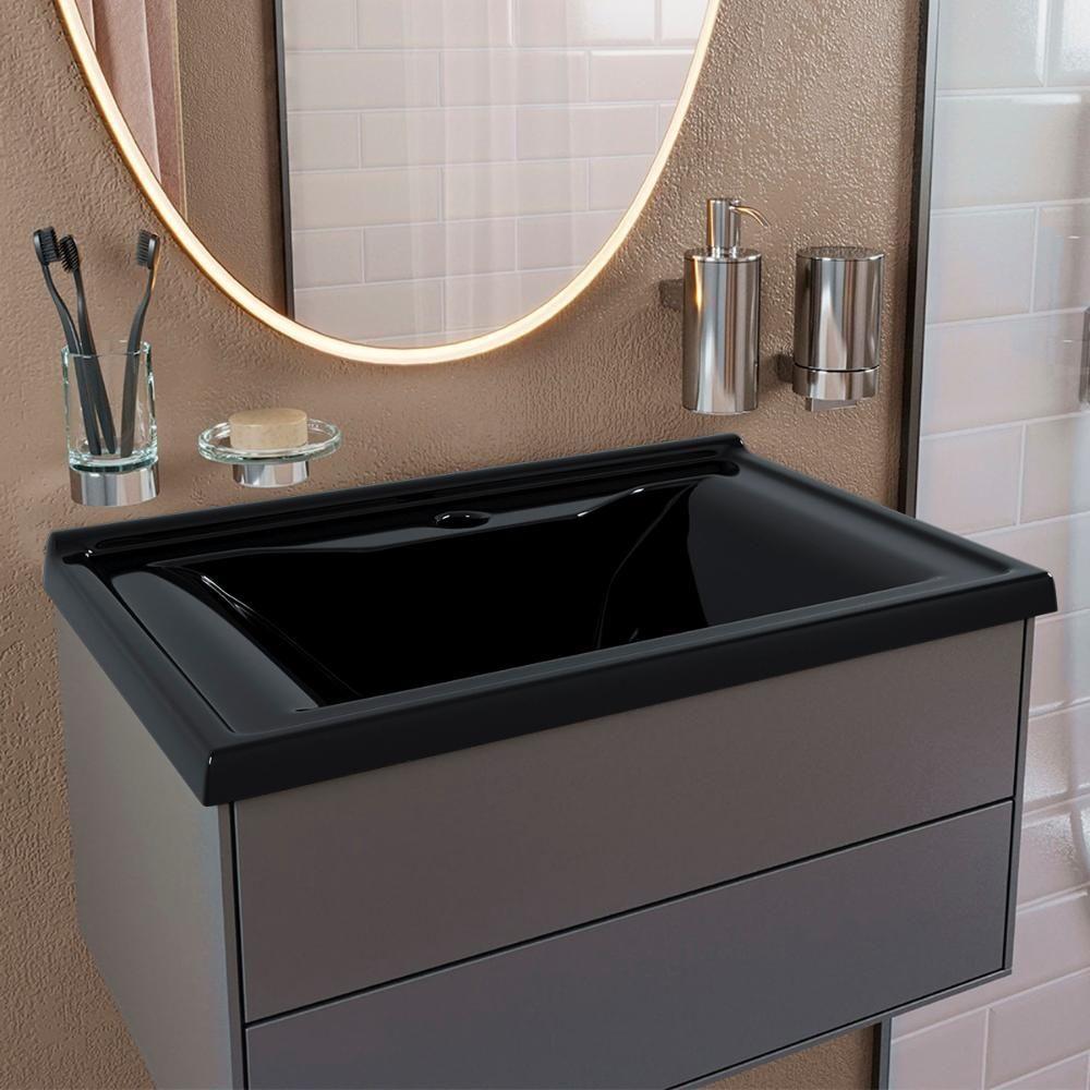 Cuba Pia Lavatório Itaparica 45 Cm Para Banheiro Preto Brilho - 2