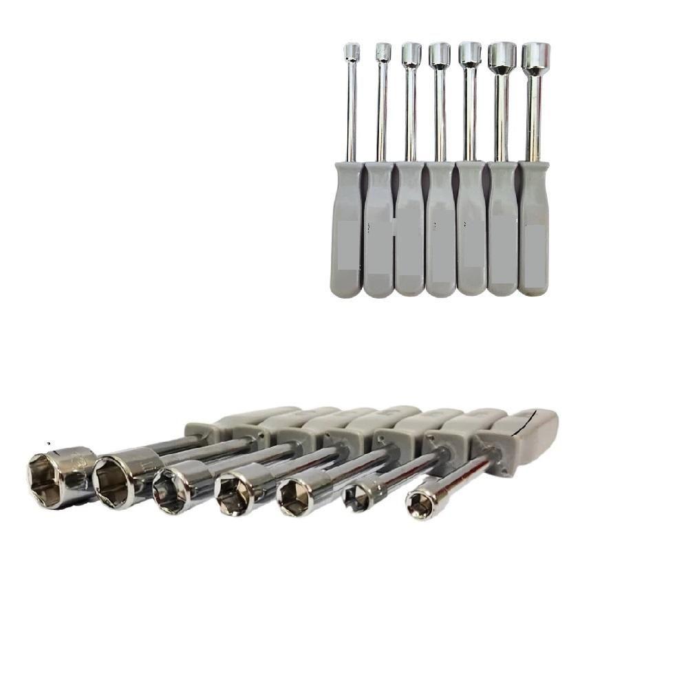 Kit Chaves Canhao Jogo 7 Peças Twsiter Vazada Profissional Aco 5 A 12mm Soquete Sextavada Fenda Pit - 1