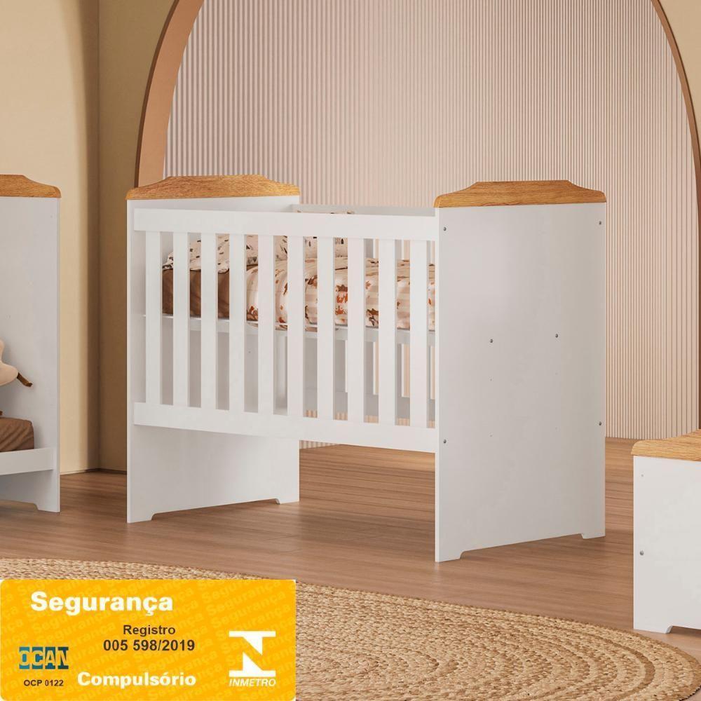 Berço 3 Em 1 Carinho Com Regulagem De Altura E Pés Fixo Branco-amadeirado - 3