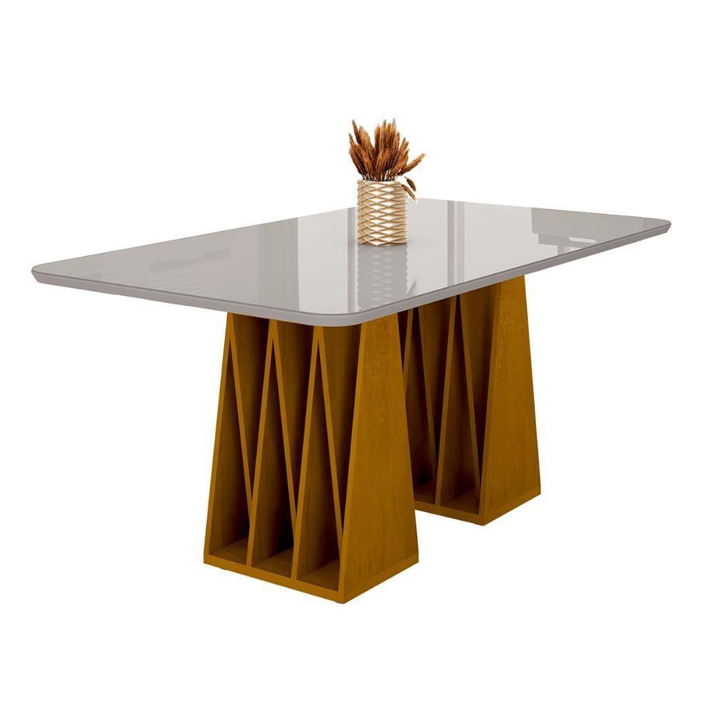 Mesa De Jantar Orquestra 6 Lugares Com Tampo De Vidro Naturale-off White - 1