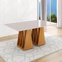 Mesa De Jantar Orquestra 6 Lugares Com Tampo De Vidro Naturale-off White - 2