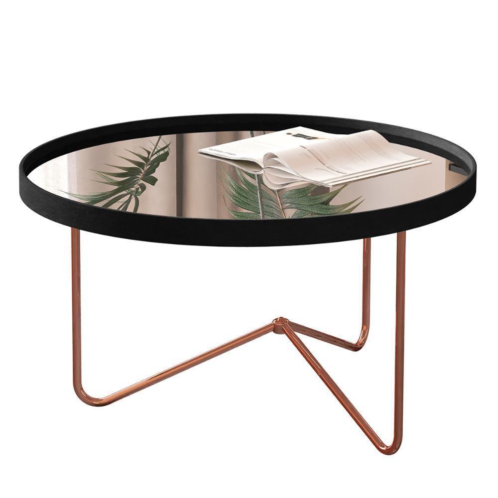 Mesa De Centro Alamanda Sala Espelhada Com Pés Metálicos Preto-bronze - 1