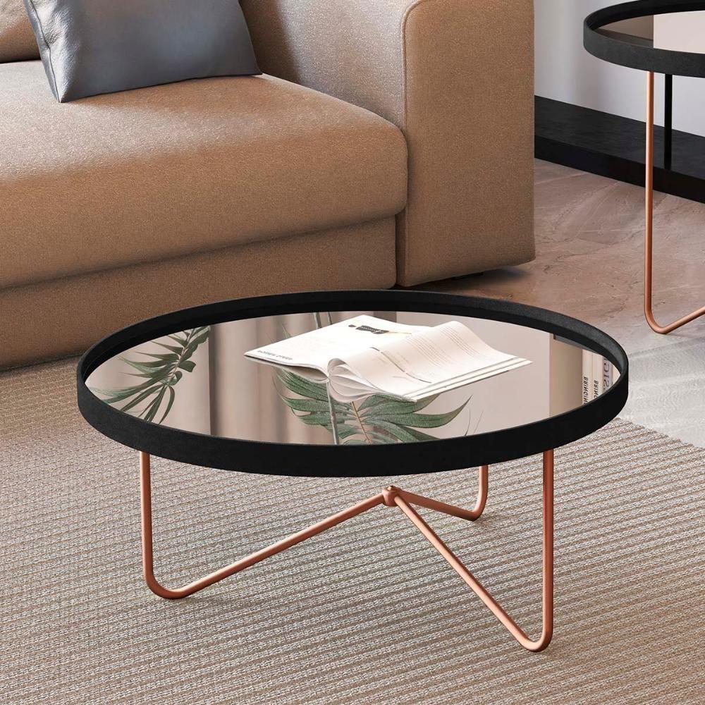 Mesa De Centro Alamanda Sala Espelhada Com Pés Metálicos Preto-bronze - 2