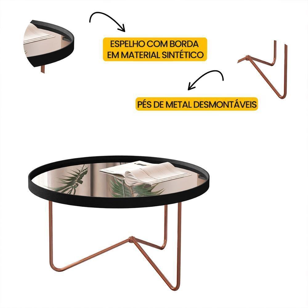 Mesa De Centro Alamanda Sala Espelhada Com Pés Metálicos Preto-bronze - 3