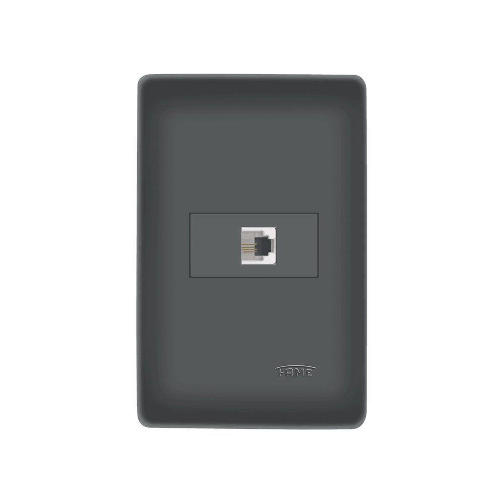 Tomada Para Telefone Fame Habitat Black Rj11 4 Vias Com Placa 4x2 Preto - 1