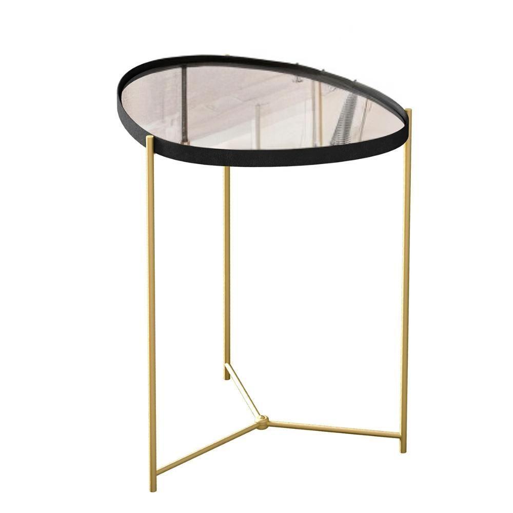 Mesa Lateral Orgânica Alamanda Espelhada Com Pés Metálicos Preto-dourado - 1