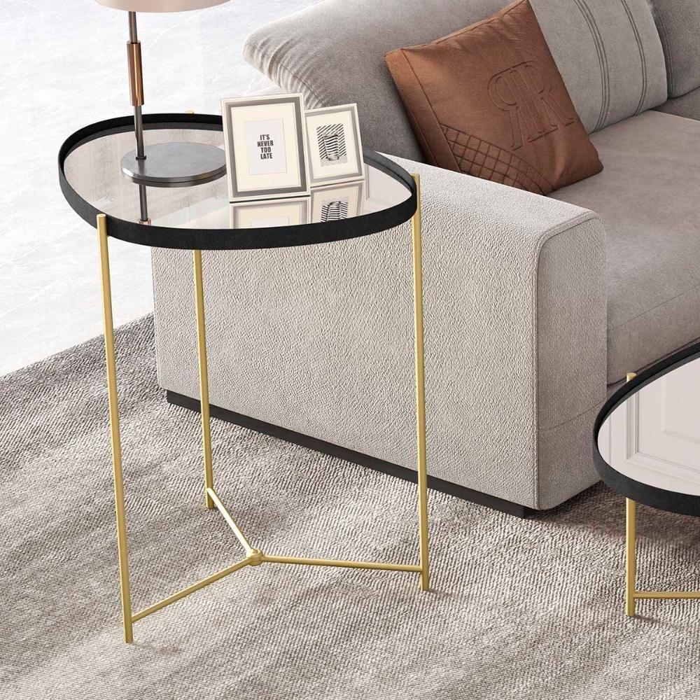 Mesa Lateral Orgânica Alamanda Espelhada Com Pés Metálicos Preto-dourado - 2