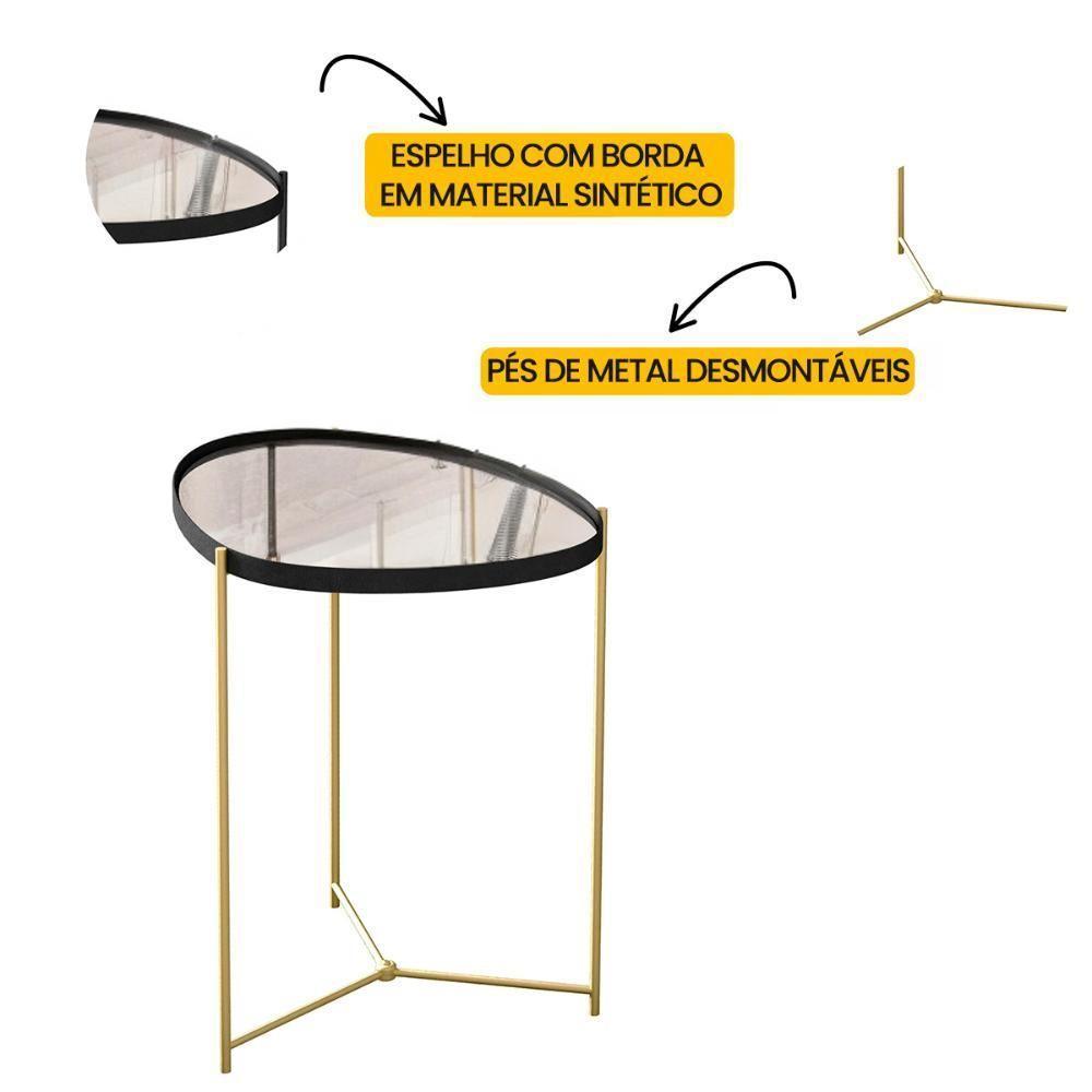Mesa Lateral Orgânica Alamanda Espelhada Com Pés Metálicos Preto-dourado - 3