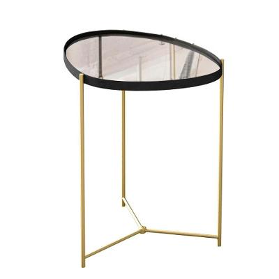 Mesa Lateral Orgânica Alamanda Espelhada Com Pés Metálicos Preto-dourado