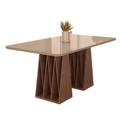 Mesa De Jantar Orquestra 6 Lugares Com Tampo De Vidro Carvalho-fendi