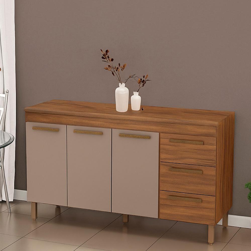 Balcão De Cozinha Atenas Com Tampo 3 Portas 3 Gavetas 158 Cm Freijo-moka - 2