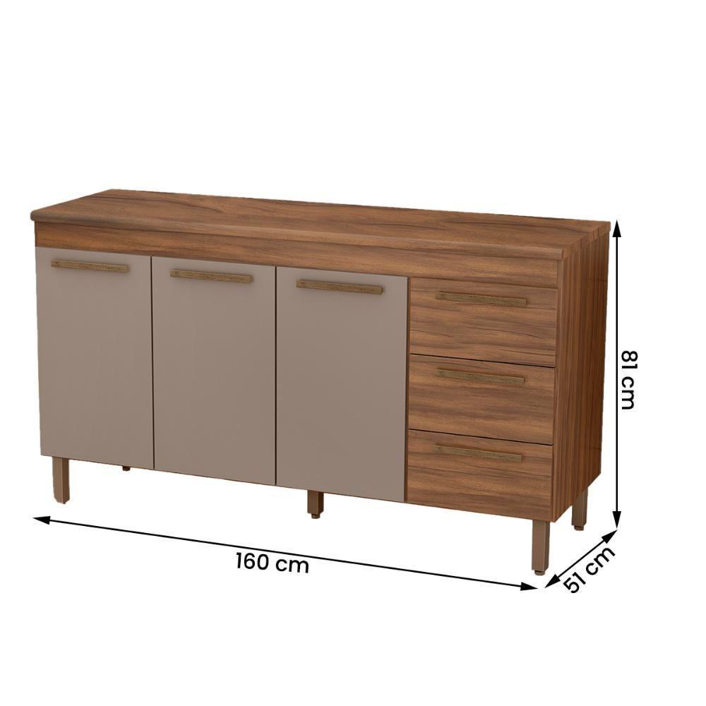 Balcão De Cozinha Atenas Com Tampo 3 Portas 3 Gavetas 158 Cm Freijo-moka - 4