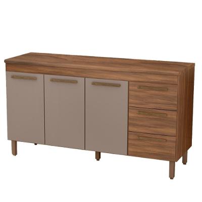 Balcão De Cozinha Atenas Com Tampo 3 Portas 3 Gavetas 158 Cm Freijo-moka