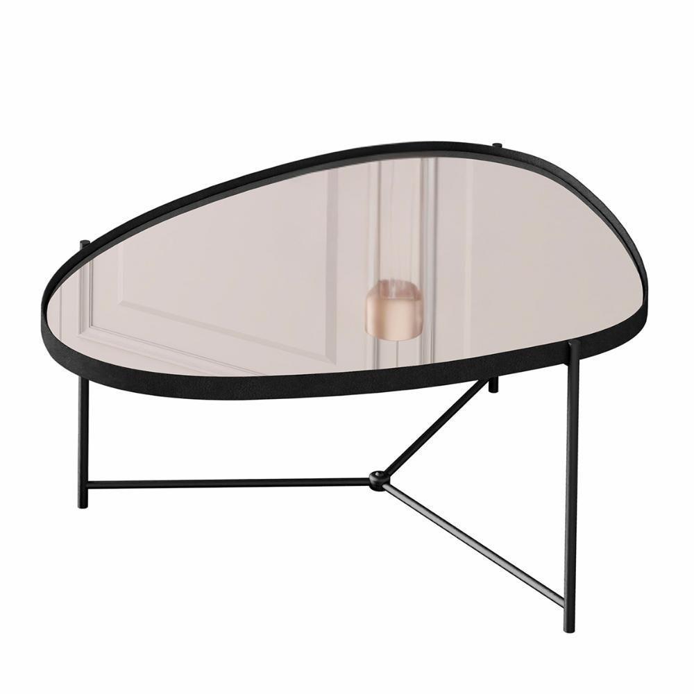 Mesa De Centro Organica Alamanda Espelhada Com Pés Metálicos Preto-preto - 1